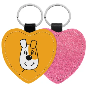 reksio bolek i lolek, Μπρελόκ PU δερμάτινο glitter καρδιά ΡΟΖ