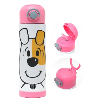 reksio bolek i lolek, Children's hot water bottle, stainless steel, with safety straw, PINK (500ml)