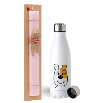 reksio bolek i lolek, Easter Set, metallic stainless steel water bottle (750ml) & scented flat Easter candle (30cm) (PINK)
