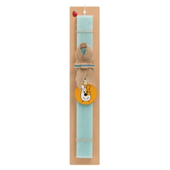 reksio bolek i lolek, Easter Set, wooden keychain & aromatic flat Easter candle (30cm) (TURQUOISE)