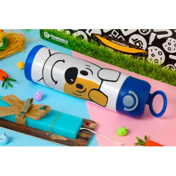 reksio bolek i lolek, Easter candle, Childrens hot water bottle, stainless steel, with safety straw, BLUE (500ml)