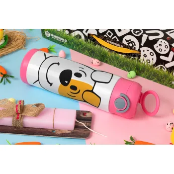 reksio bolek i lolek, Πασχαλινή Λαμπάδα με Παιδικό παγούρι θερμό, ανοξείδωτο, με καλαμάκι ασφαλείας, ΡΟΖ (500ml)