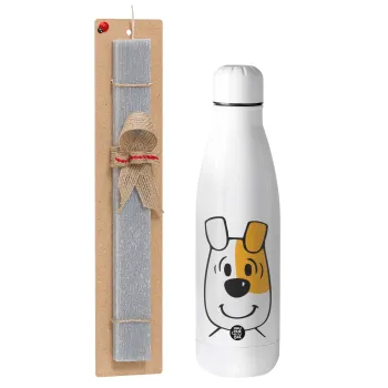 reksio bolek i lolek, Easter Set, metallic stainless thermos bottle (500ml) & scented flat Easter candle (30cm) (GRAY)