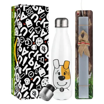 reksio bolek i lolek, Easter candle, metallic white thermos bottle (500ml) & aromatic flat candle (30cm) (GRAY)