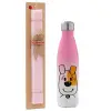 Easter Set, Metallic pink/white (Stainless steel) thermos, double-walled, 500ml & aromatic flat Easter candle (30cm) (PINK)
