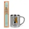 Easter Set, metallic thermal cup (300ml) & aromatic flat Easter candle (30cm) (TURQUOISE)