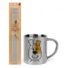Easter Set, metallic thermal cup (300ml) & Easter aromatic flat candle (30cm) (GRAY)