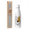 Easter Set, metallic stainless thermos bottle (500ml) & scented flat Easter candle (30cm) (GRAY)