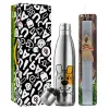 Easter Set, metallic stainless thermos flask (500ml) & scented flat Easter candle (30cm) (GRAY)
