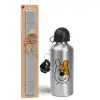 Easter Set, metallic silver aluminum water bottle (500ml) & aromatic flat Easter candle (30cm) (GRAY)