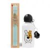 Easter Set, metallic aluminum water bottle (500ml) & scented flat candle (30cm) (TURQUOISE)