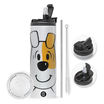 reksio bolek i lolek, Travel Tumbler 2 Lids, with metal straw & cleaning brush (Stainless steel 304 Food grade, BPA free, 600ml)