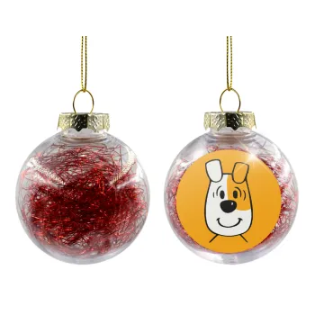 reksio bolek i lolek, Transparent Christmas tree ball ornament with red filling 8cm