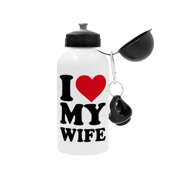 I Love my Wife, Μεταλλικό παγούρι νερού, Λευκό, αλουμινίου 500ml