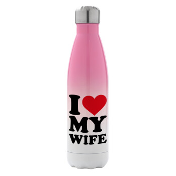 I Love my Wife, Μεταλλικό παγούρι θερμός Ροζ/Λευκό (Stainless steel), διπλού τοιχώματος, 500ml