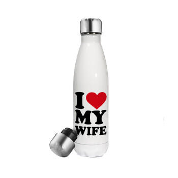 I Love my Wife, Μεταλλικό παγούρι θερμός Λευκό (Stainless steel), διπλού τοιχώματος, 500ml