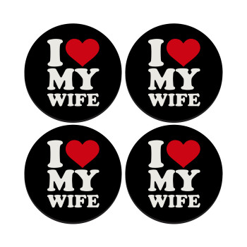 I Love my Wife, SET of 4 round wooden coasters (9cm)