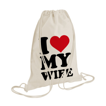 I Love my Wife, Τσάντα πλάτης πουγκί GYMBAG natural (28x40cm)