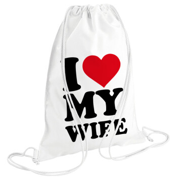I Love my Wife, Τσάντα πλάτης πουγκί GYMBAG λευκή (28x40cm)