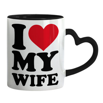 I Love my Wife, Κούπα καρδιά χερούλι μαύρη, κεραμική, 330ml