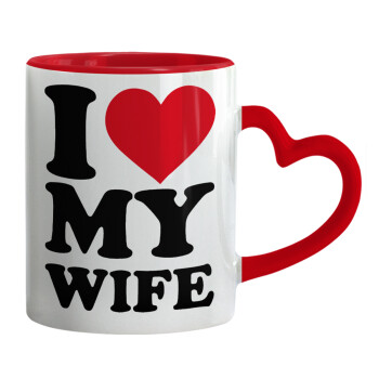 I Love my Wife, Κούπα καρδιά χερούλι κόκκινη, κεραμική, 330ml