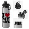 Metallic water bottle with safety cap, 850ml aluminum