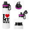 Metallic water bottle with safety lid, 850ml aluminum