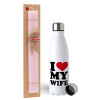 Easter Set, metallic stainless steel water bottle (750ml) & scented flat Easter candle (30cm) (PINK)