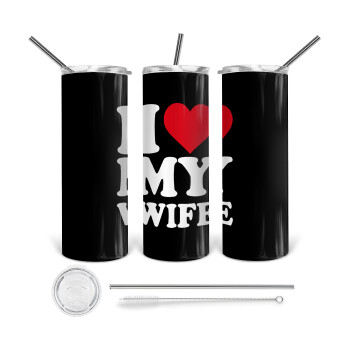 I Love my Wife, Tumbler stainless steel 600ml, with metal straw & cleaning brush