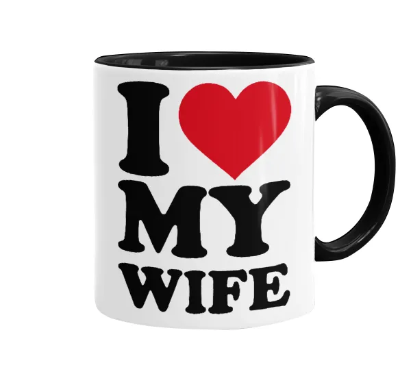 I Love my Wife — Κούπα χρωματιστή μαύρη, κεραμική, 330ml