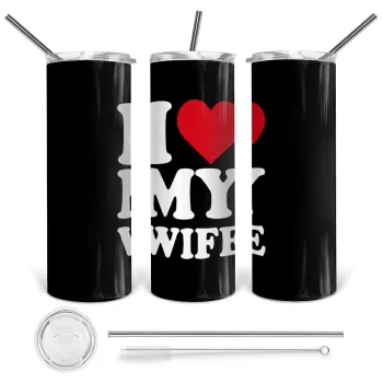 I Love my Wife, Tumbler stainless steel 600ml, with metal straw & cleaning brush