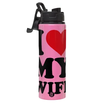 I Love my Wife, Μεταλλικό παγούρι νερού με καπάκι ασφαλείας, αλουμινίου 850ml