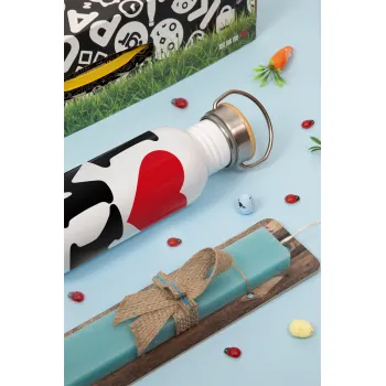 I Love my Wife, Πασχαλινή Λαμπάδα με παγούρι μεταλλικό Ασημένιο αλουμινίου (500ml) & κερί αρωματικό πλακέ (30cm) (ΤΙΡΚΟΥΑΖ)