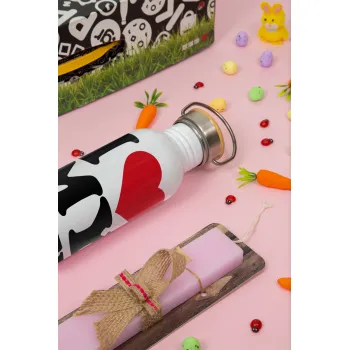 I Love my Wife, Πασχαλινή Λαμπάδα με παγούρι μεταλλικό (620ml, stainless steel) & κερί αρωματικό πλακέ (30cm) (ΡΟΖ)