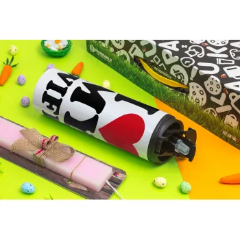 I Love my Wife, Easter candle,Travel Tumbler 2 Lids, with metal straw & cleaning brush & aromatic flat candle (30cm) (PINK)