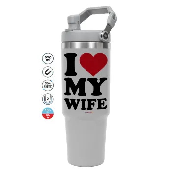 I Love my Wife, GREY color, 890ml (30oz) stainless Steel Tumbler with Handle