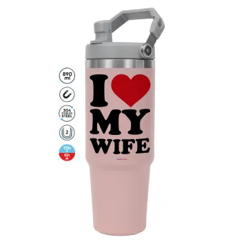 I Love my Wife, Pink color, 890ml (30oz) stainless Steel Tumbler with Handle