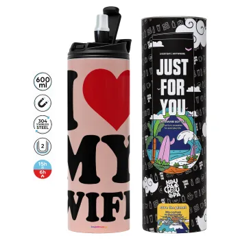 I Love my Wife, Tumbler stainless steel PINK 600ml