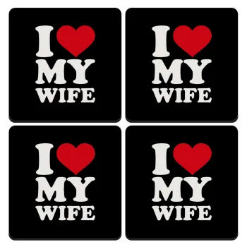 I Love my Wife, ΣΕΤ 4 Σουβέρ ξύλινα τετράγωνα (9cm)