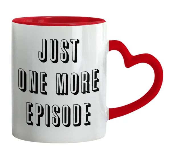 JUST ONE MORE EPISODE — Κούπα καρδιά χερούλι κόκκινη, κεραμική, 330ml