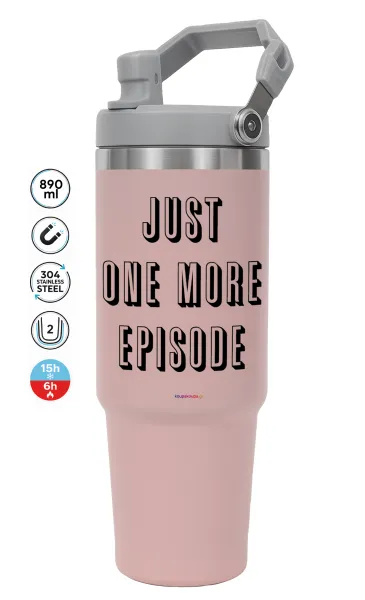 JUST ONE MORE EPISODE — ΡΟΖ Travel Tumbler Θερμός με χερούλι και καλαμάκι 890ml