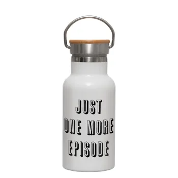 JUST ONE MORE EPISODE, Metallic thermos (Stainless steel) White with wooden lid (bamboo), double-walled, 350ml