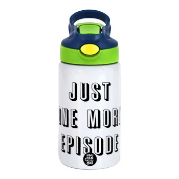 JUST ONE MORE EPISODE, Children's hot water bottle, stainless steel, with safety straw, green, blue (350ml)