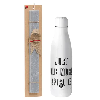 JUST ONE MORE EPISODE, Easter Set, metallic stainless thermos bottle (500ml) & scented flat Easter candle (30cm) (GRAY)