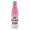 Metal mug thermos Pink/White (Stainless steel), double wall, 500ml