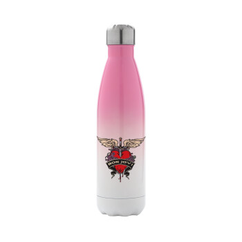 Bon Jovi, Metal mug thermos Pink/White (Stainless steel), double wall, 500ml