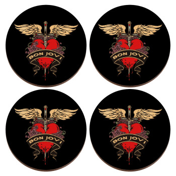 Bon Jovi, ΣΕΤ x4 Σουβέρ ξύλινα στρογγυλά plywood (9cm)