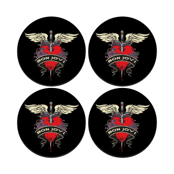 Bon Jovi, ΣΕΤ 4 Σουβέρ ξύλινα στρογγυλά (9cm)