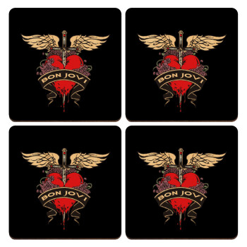 Bon Jovi, ΣΕΤ x4 Σουβέρ ξύλινα τετράγωνα plywood (9cm)