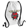 Bon Jovi, Τσάντα πλάτης πουγκί GYMBAG λευκή, με τσέπη (40x48cm) & χονδρά κορδόνια